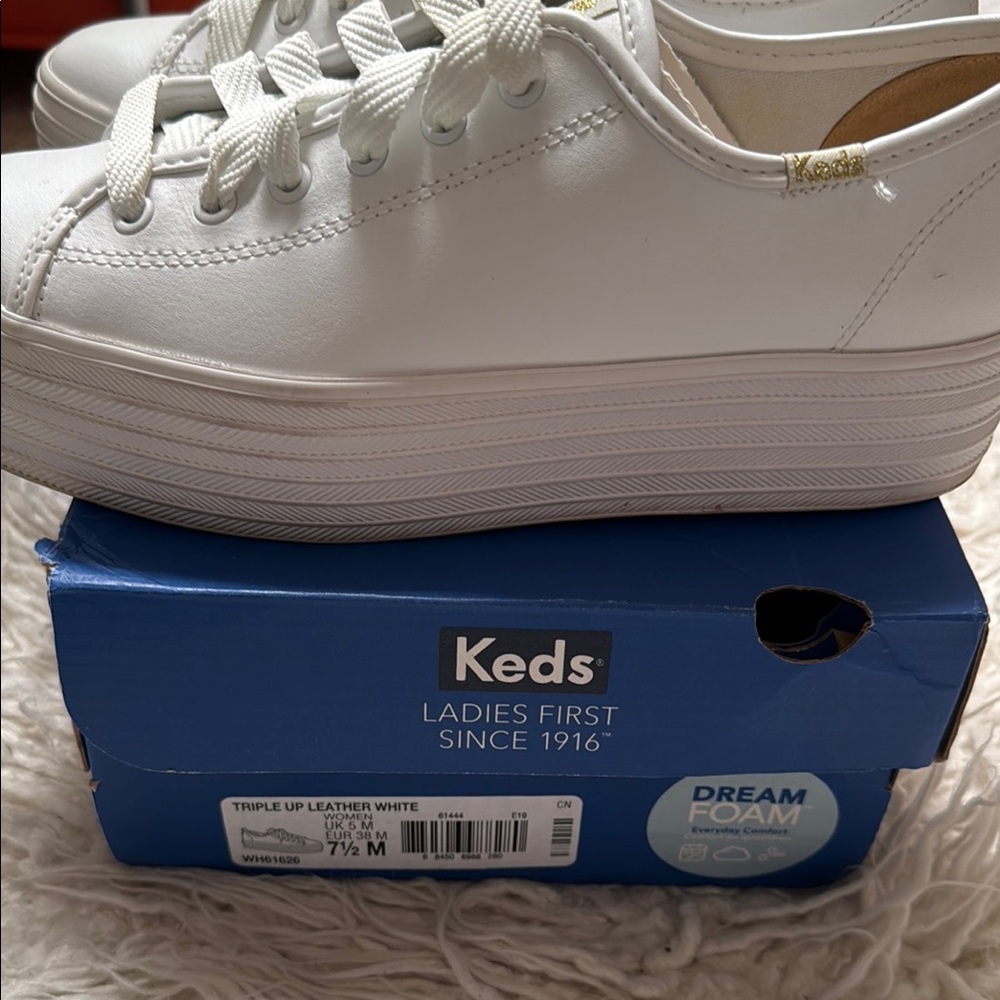 Keds White Leather Platform Sneakers